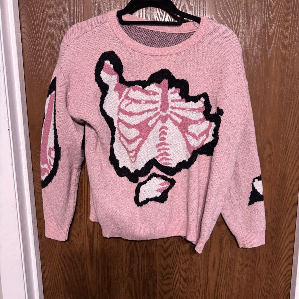 Pink Skeleton Pattern Sweater - image 1